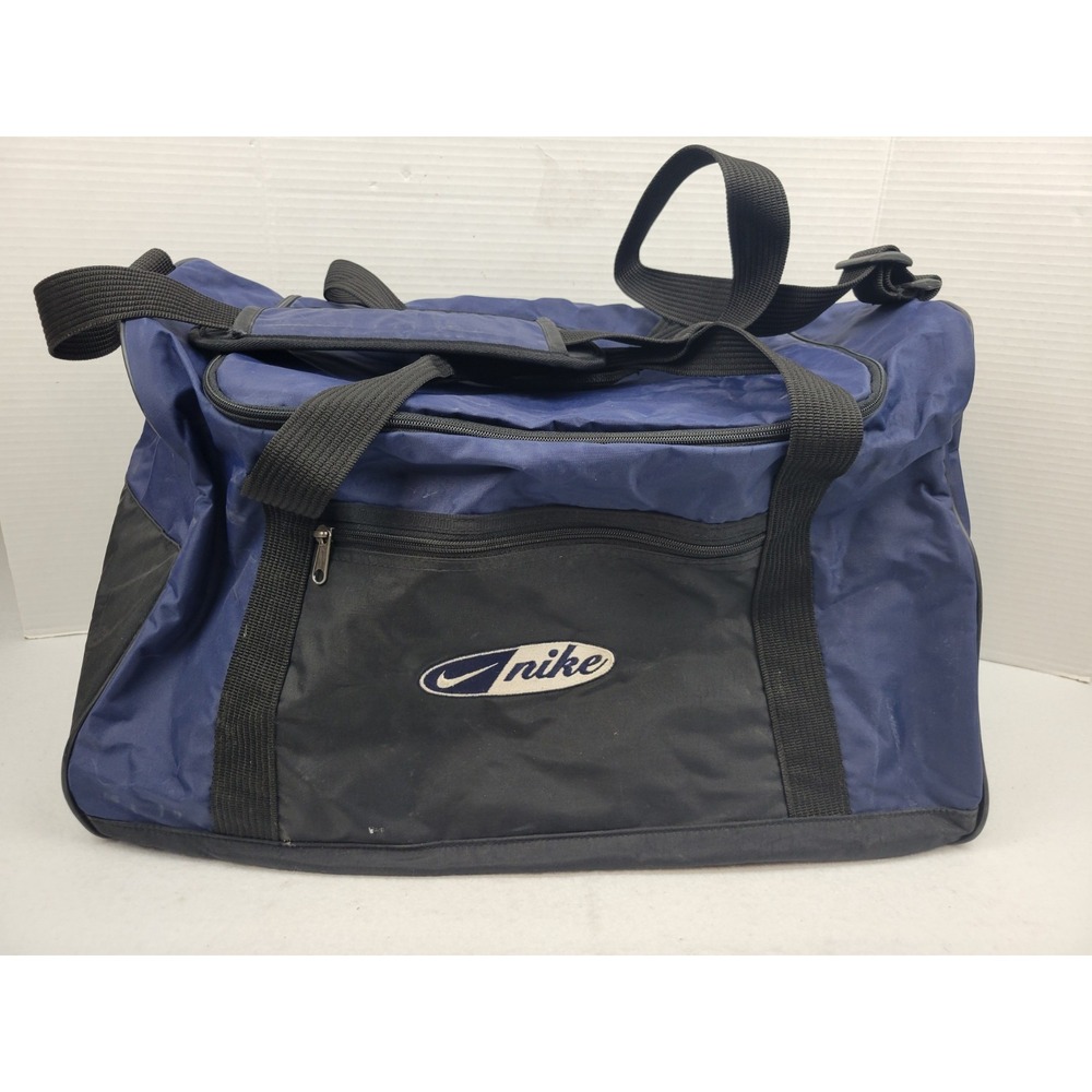 Vintage Nike Duffle Bag Blue Embroidered Center Swoosh 90s‎ Y2K Shoulder Strap